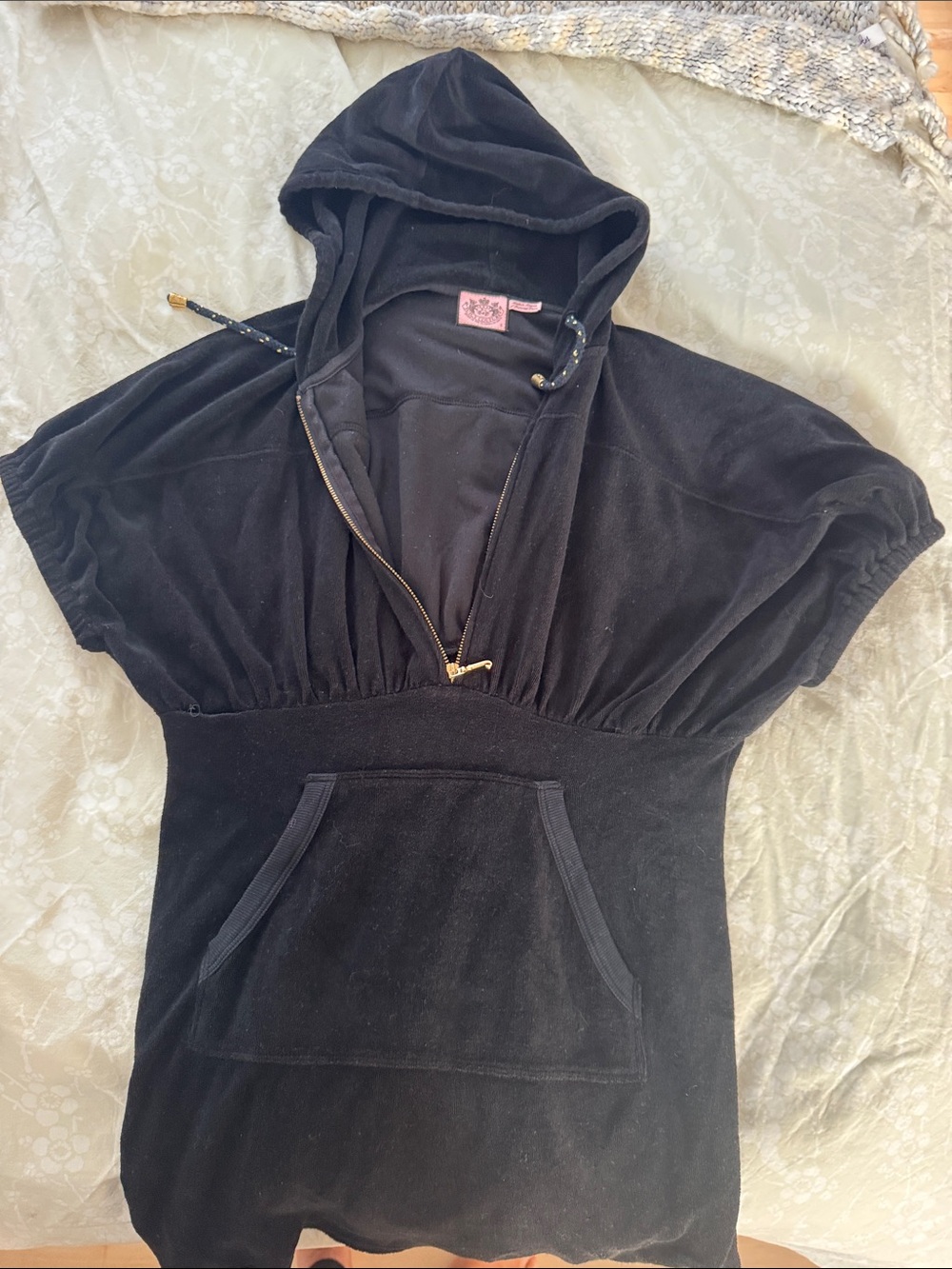 Juicy Couture Black Velour Hoodie with Pink Label size s